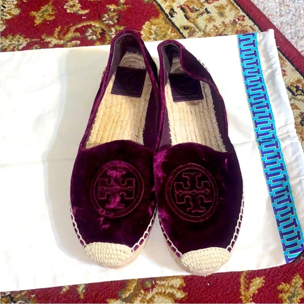 Tory Burch Velvet Espadrille Slip-Ons in Plum